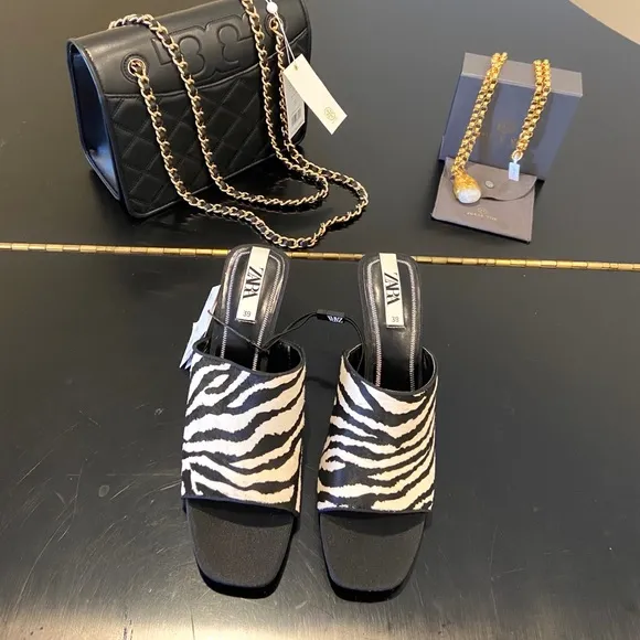NWT Zara animal print leather sandals