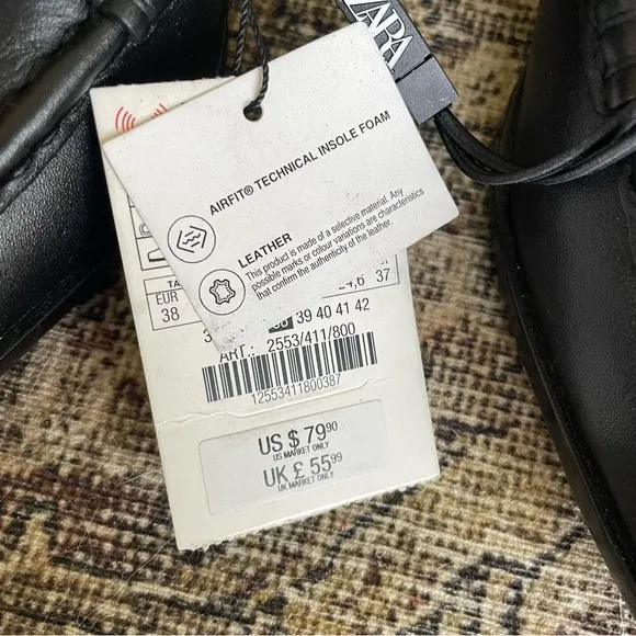 NWT Zara Leather Gold Hardware Loafers in Black - 7.5
