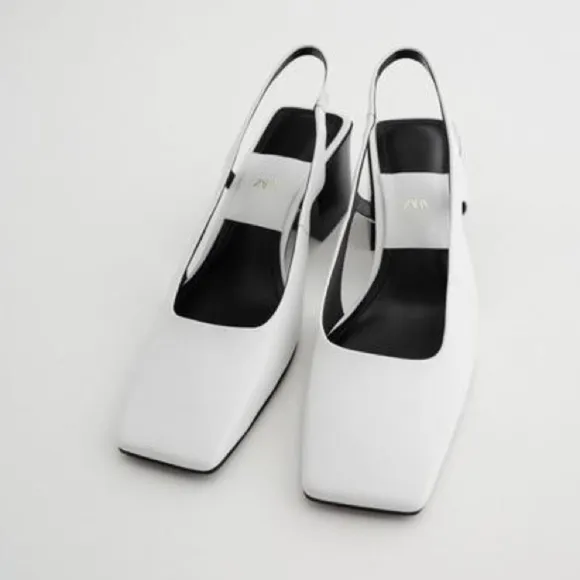 NWT Zara Leather Squared Toe Heeled Sandals Size 8
