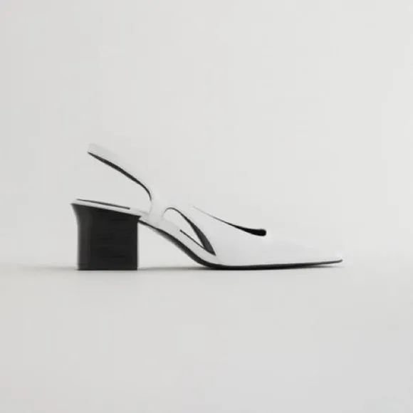 NWT Zara Leather Squared Toe Heeled Sandals Size 8