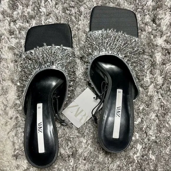 NWT Zara Sparkly Beaded Heeled Sandals