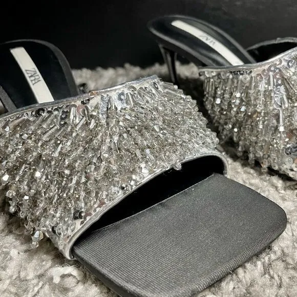 NWT Zara Sparkly Beaded Heeled Sandals