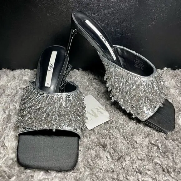 NWT Zara Sparkly Beaded Heeled Sandals