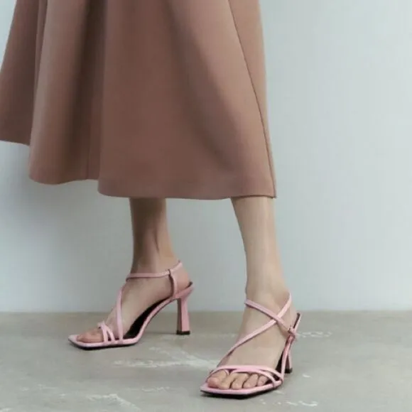 NWT Zara Strappy Heeled Leather Sandals