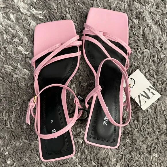 NWT Zara Strappy Heeled Leather Sandals
