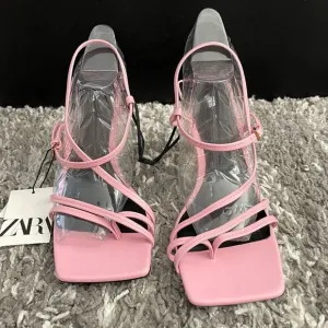 NWT Zara Strappy Heeled Leather Sandals