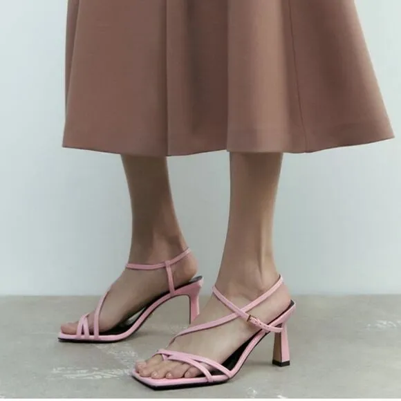 NWT Zara Strappy Heeled Leather Sandals