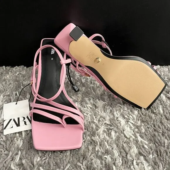 NWT Zara Strappy Heeled Leather Sandals