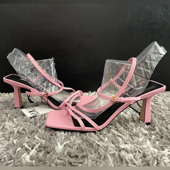 NWT Zara Strappy Heeled Leather Sandals
