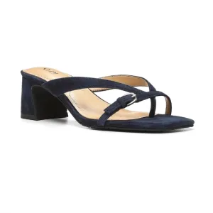 NYDJ Glam Block Heel Sandals In Kid Suede - Navy, NIB