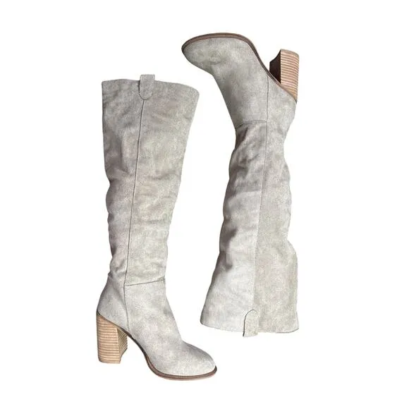 Oasis Society Brown/ Beige Suede 4” Tall Heeled Knee High Boots Size 8