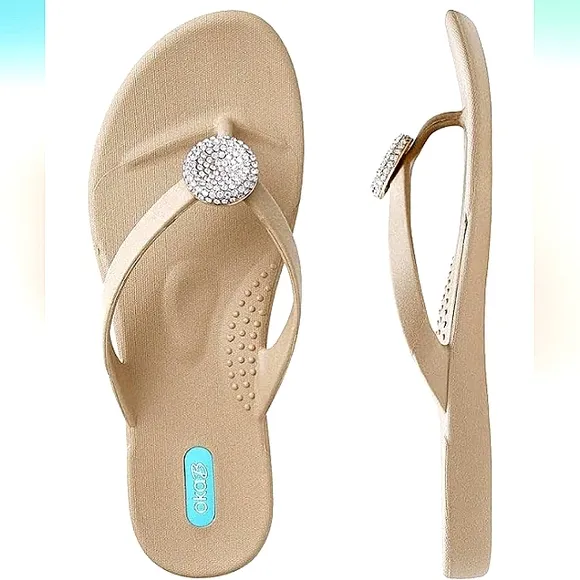 OKA-B Lucky Rhinestone Crystal Jewel Thong Flip Flop Slide Mule Sandal EUC