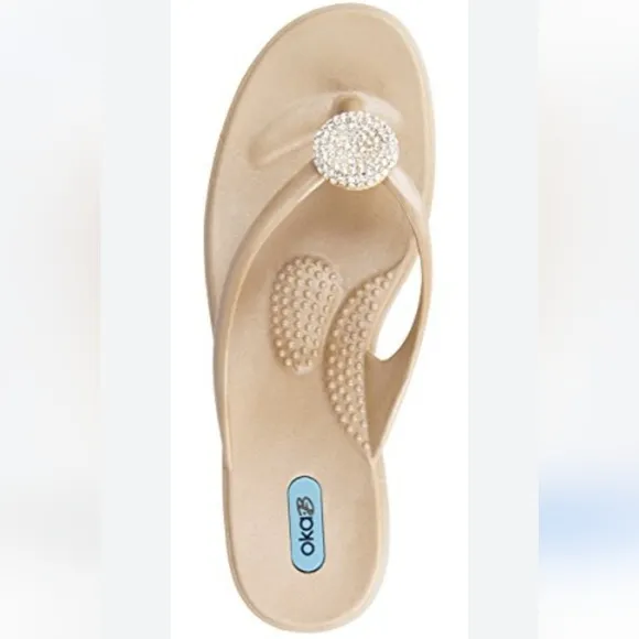 OKA-B Lucky Rhinestone Crystal Jewel Thong Flip Flop Slide Mule Sandal EUC