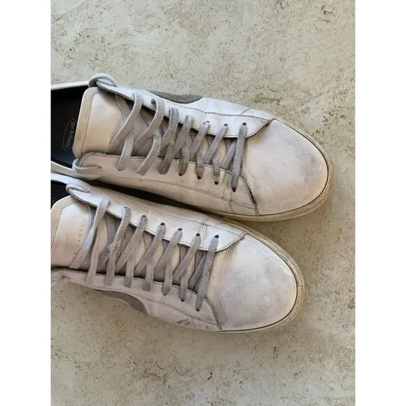 Oliver Cabell Mens White Distressed Leather Sneakers Side Circle Detail SZ 44 EU