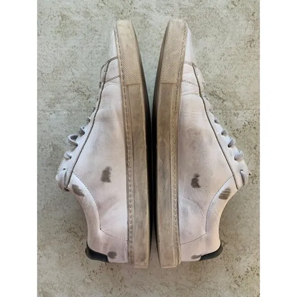 Oliver Cabell Mens White Distressed Leather Sneakers Side Circle Detail SZ 44 EU