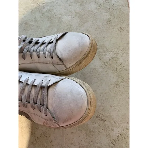 Oliver Cabell Mens White Distressed Leather Sneakers Side Circle Detail SZ 44 EU
