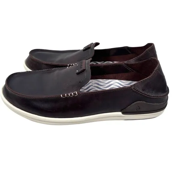 Olukai Kakaha Loafers Men’s US 13 Brown Leather Slip-On Casual Shoes 10490-4848