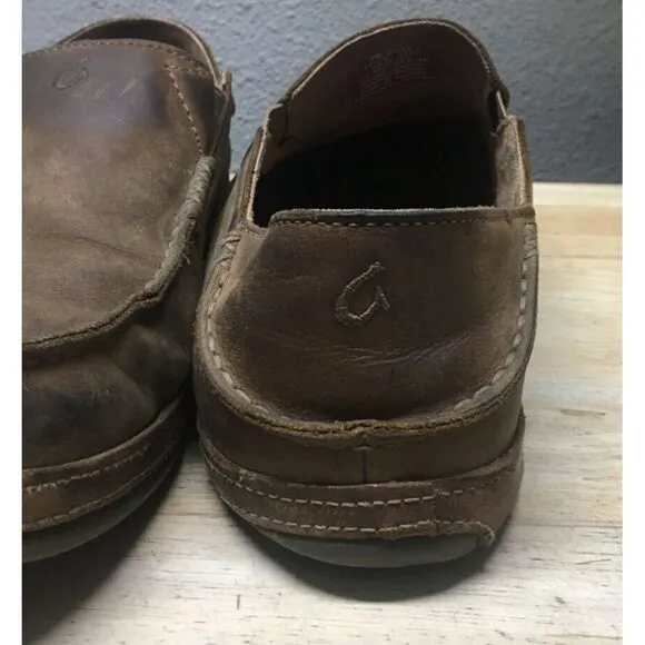 OluKai Moloa Leather Slip Ons Loafers Shoes Mens 11‎ Brown