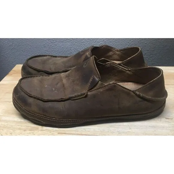 OluKai Moloa Leather Slip Ons Loafers Shoes Mens 11‎ Brown