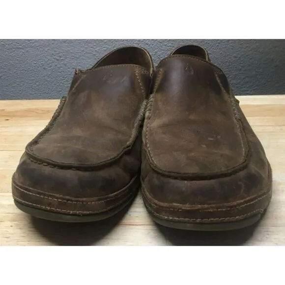 OluKai Moloa Leather Slip Ons Loafers Shoes Mens 11‎ Brown