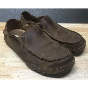 OluKai Moloa Leather Slip Ons Loafers Shoes Mens 11‎ Brown