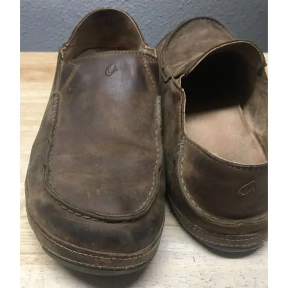 OluKai Moloa Leather Slip Ons Loafers Shoes Mens 11‎ Brown