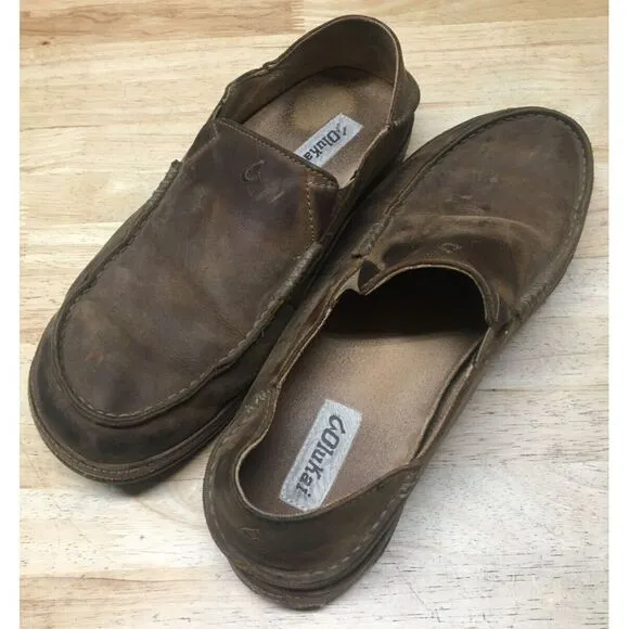 OluKai Moloa Leather Slip Ons Loafers Shoes Mens 11‎ Brown