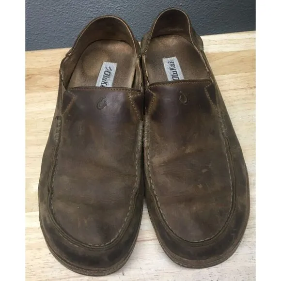 OluKai Moloa Leather Slip Ons Loafers Shoes Mens 11‎ Brown