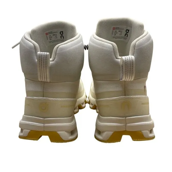 On Cloudrock Womens White/Yellow Waterproof Raw Edge Hiking Boots Size 9.5