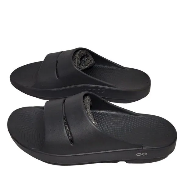 OOFOS OOahh Recovery Slide Mens Size 11 Women Size 13 Black Foam Unisex Sandals