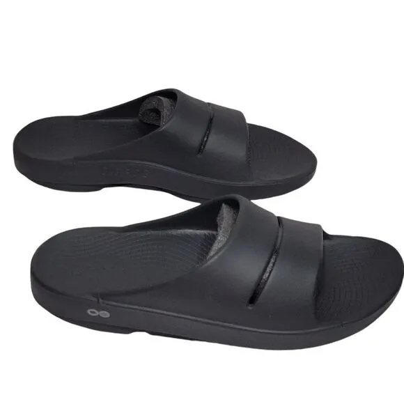 OOFOS OOahh Recovery Slide Mens Size 11 Women Size 13 Black Foam Unisex Sandals