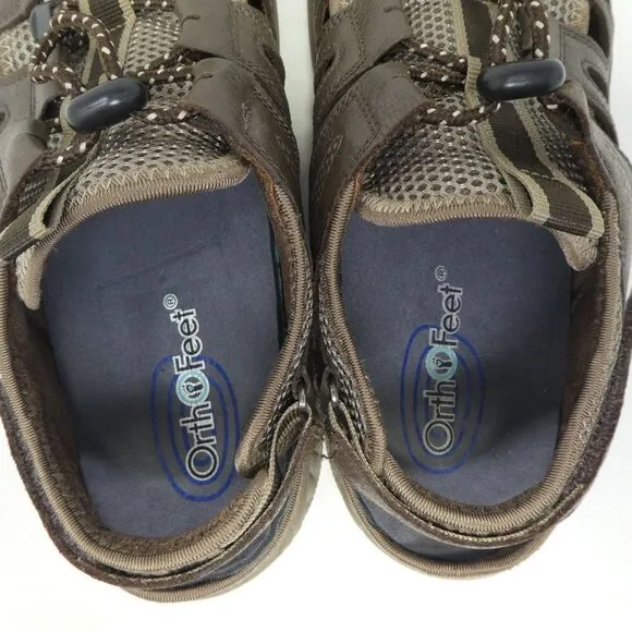 Orthofeet Alpine Heel Strap Fisherman Sandal Shoes Brown Leather Comfort Mens 13