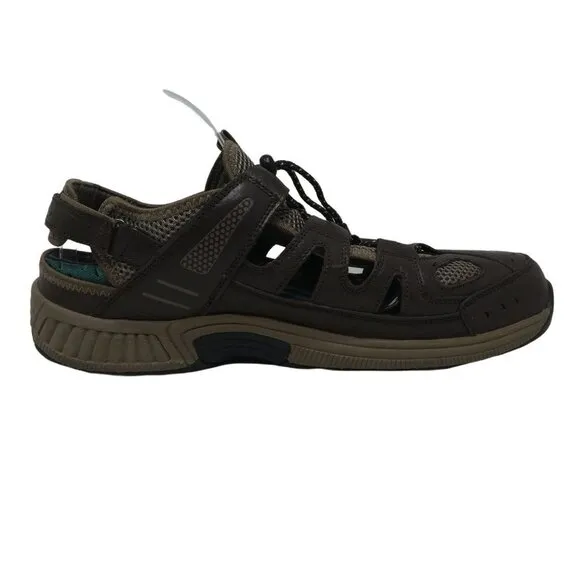 Orthofeet Alpine Heel Strap Fisherman Sandal Shoes Brown Leather Comfort Mens 13