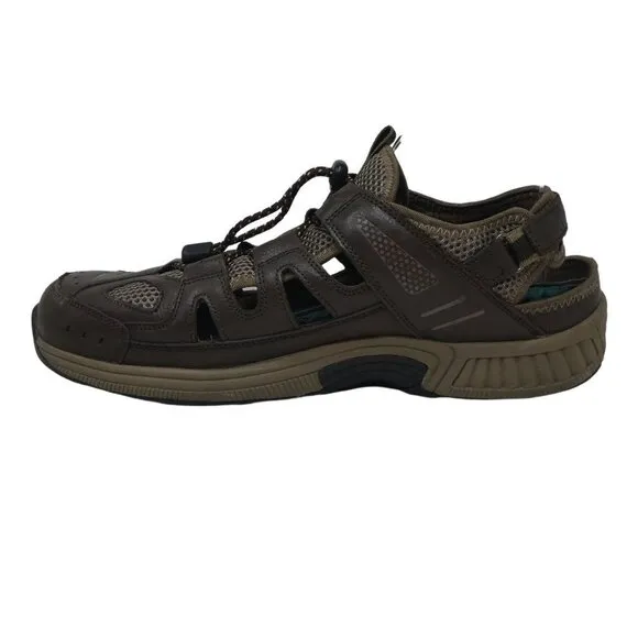 Orthofeet Alpine Heel Strap Fisherman Sandal Shoes Brown Leather Comfort Mens 13