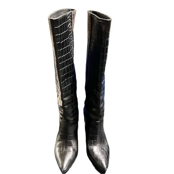 Paige Carmen  Leather Crocodile Print Pointed Toe Knee High Boots Size 7