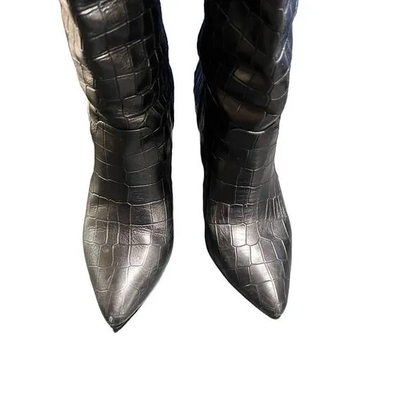 Paige Carmen  Leather Crocodile Print Pointed Toe Knee High Boots Size 7