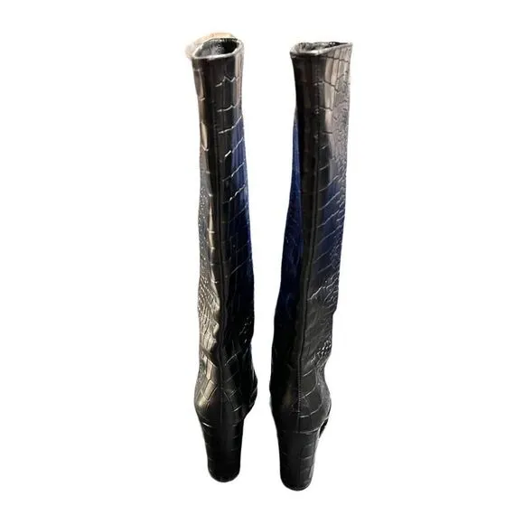 Paige Carmen  Leather Crocodile Print Pointed Toe Knee High Boots Size 7