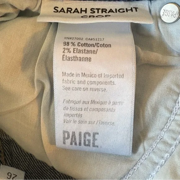 Paige jeans Sarah Straihht Leg Crop. Size 26. EUC. Perfectly lightly distressed