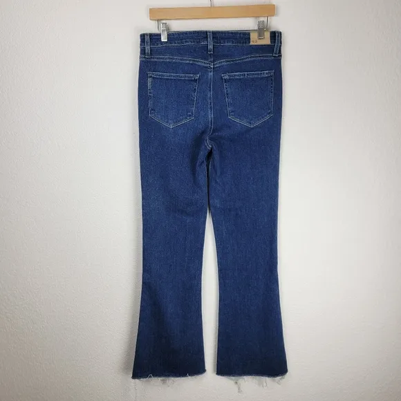 Paige Laurel Canyon High Rise Flare Raw Hem Boot Cut Jeans Montreux Dark Wash 30