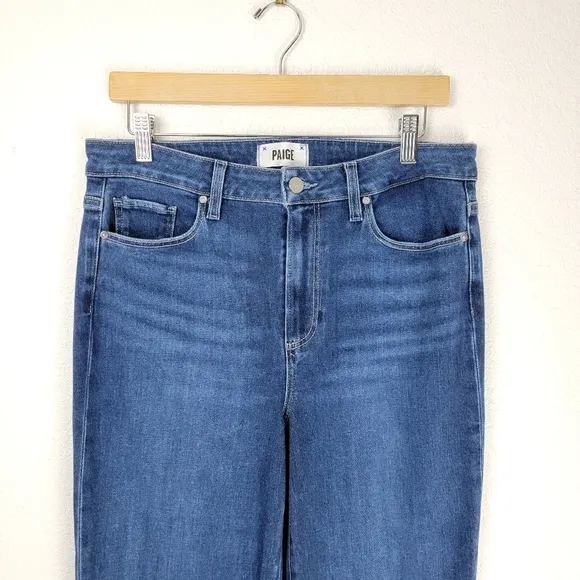 Paige Laurel Canyon High Rise Flare Raw Hem Boot Cut Jeans Montreux Dark Wash 30