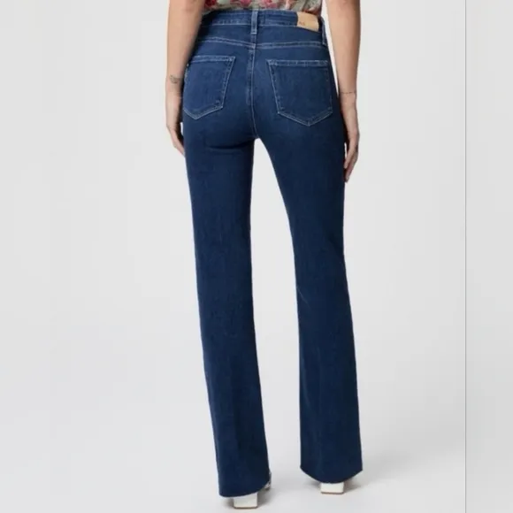 Paige Laurel Canyon High Rise Flare Raw Hem Boot Cut Jeans Montreux Dark Wash 30