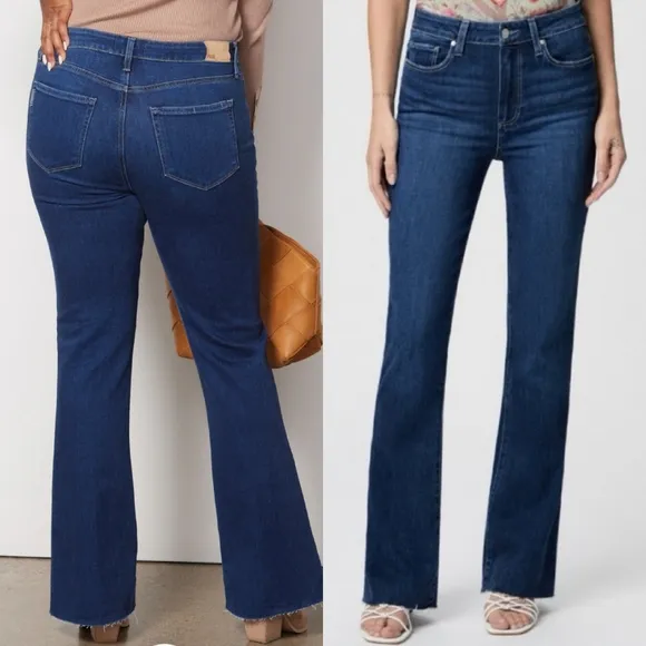Paige Laurel Canyon High Rise Flare Raw Hem Boot Cut Jeans Montreux Dark Wash 30