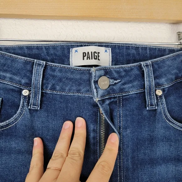 Paige Laurel Canyon High Rise Flare Raw Hem Boot Cut Jeans Montreux Dark Wash 30