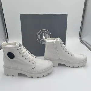 Palladium Pallabase Twill Women's Lace-Up Boots Sz US 10M Star White Block Heel