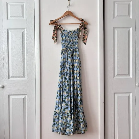 Palmacea Citrus Print Tiered Smocked Maxi Dress
