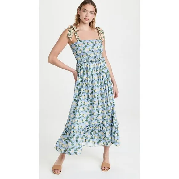 Palmacea Citrus Print Tiered Smocked Maxi Dress