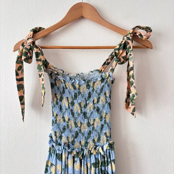 Palmacea Citrus Print Tiered Smocked Maxi Dress