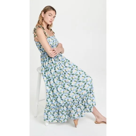 Palmacea Citrus Print Tiered Smocked Maxi Dress