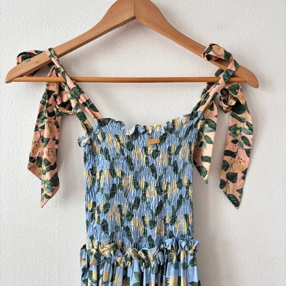 Palmacea Citrus Print Tiered Smocked Maxi Dress