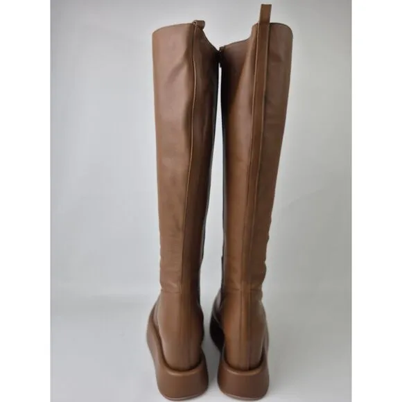Paloma Barcelo Women's Brown Lena Platform Wedge Leather Boots Size 40 EU